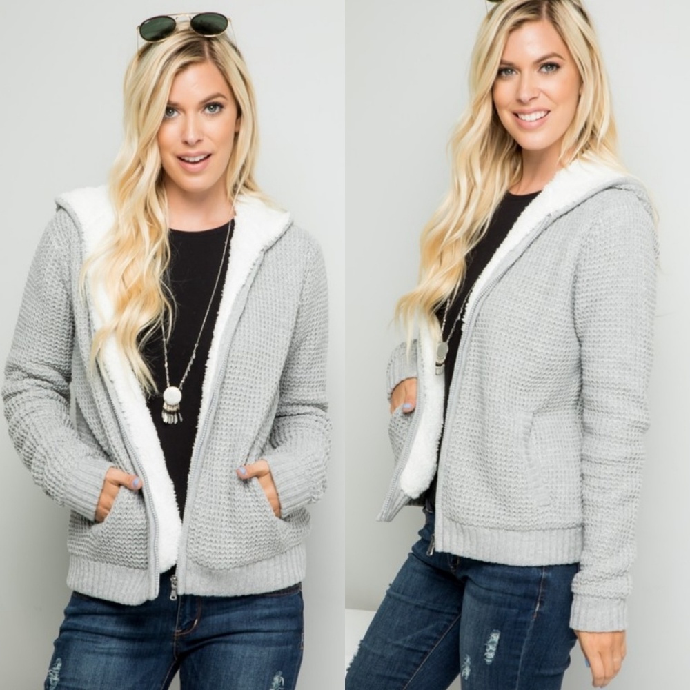 LAST 1! Super cozy Sherpa lined zip up hoodie - Picture 3 of 8